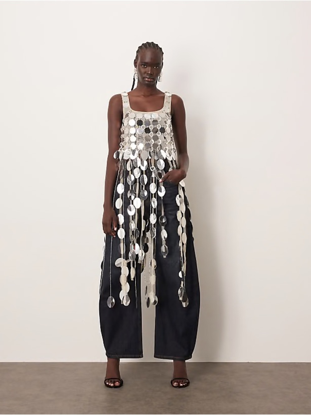 Arrange Silver futuristic Sequin Fringe Tank Top - Women